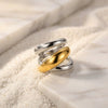 Light Luxury Exaggerated Style Geometric Titanium Steel Electroplated Women's Rings With Double Ring Cross Design For Stacking And Pairing
