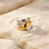 Light Luxury Exaggerated Style Geometric Titanium Steel Electroplated Women's Rings With Double Ring Cross Design For Stacking And Pairing