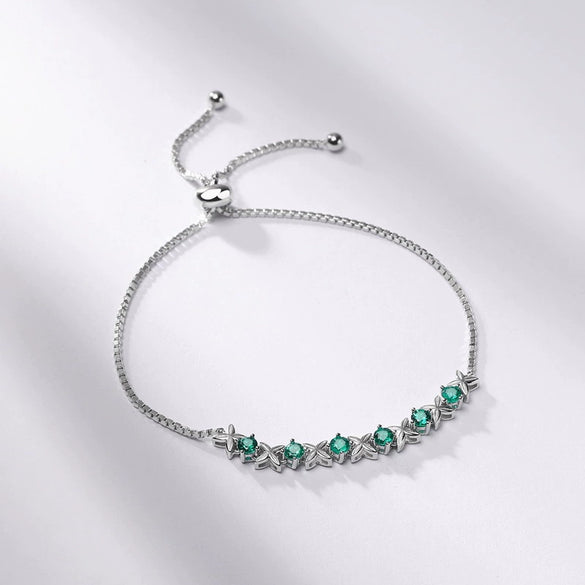 Light Luxury Fashion Cultivated Emerald Women's Bracelet S925 Silver Geometric Design Diamond Set