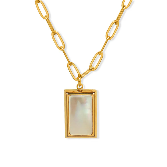 Wholesale Jewelry French Style Geometric 304 Stainless Steel 18K Gold Plated Plating Inlaid Shell Necklace