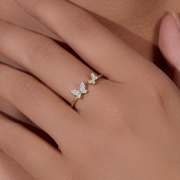 Light Luxury Fashion Sterling Silver Diamond Butterfly Open Ring For Women Popular Jewelry