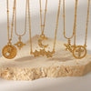 Light Luxury Fashion Zircon Stainless Steel Star Moon Pendant Necklace With Electroplating