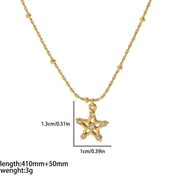 Light Luxury Fashion Zircon Stainless Steel Star Moon Pendant Necklace With Electroplating