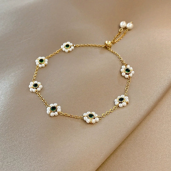 Light Luxury Fashionable Temperament Allmatch Simple Geometric Pearl Bracelet Made Of Copper With Electroplating For Women