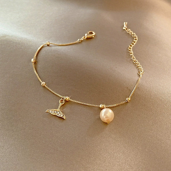 Light Luxury Fashionable Temperament Allmatch Simple Geometric Pearl Bracelet Made Of Copper With Electroplating For Women