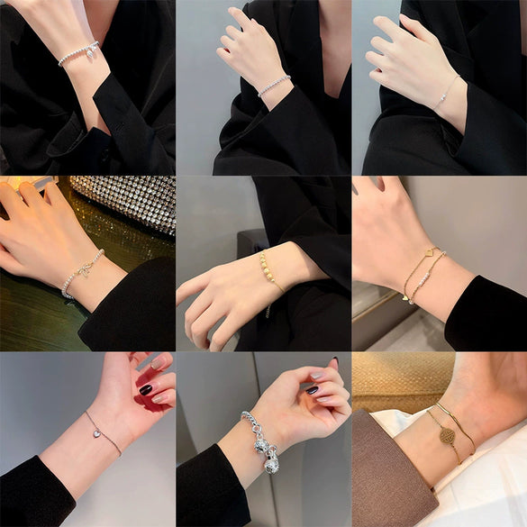 Light Luxury Fashionable Temperament Allmatch Simple Geometric Pearl Bracelet Made Of Copper With Electroplating For Women