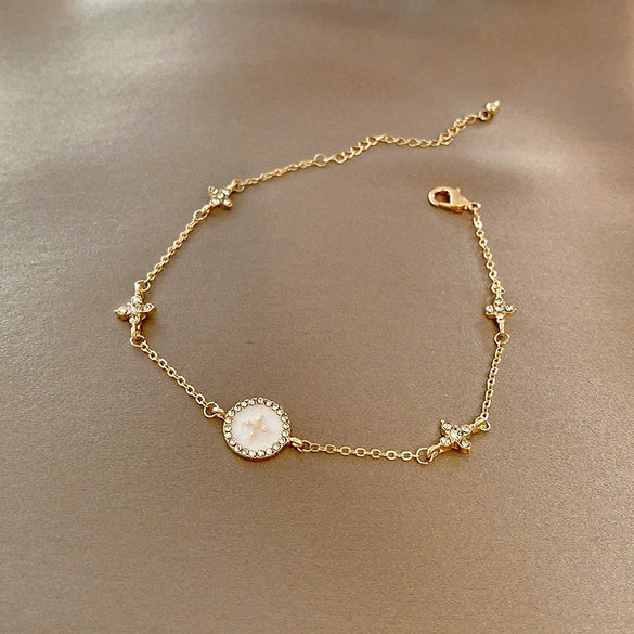 Light Luxury Fashionable Temperament Allmatch Simple Geometric Pearl Bracelet Made Of Copper With Electroplating For Women