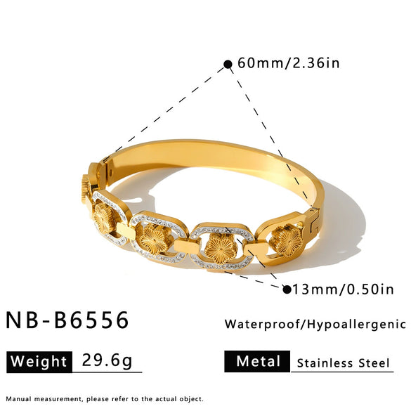 Light Luxury Flower Embellished Stainless Steel Bracelet For Women With 18K Vacuum Plated Finish Simple Versatile Jewelry