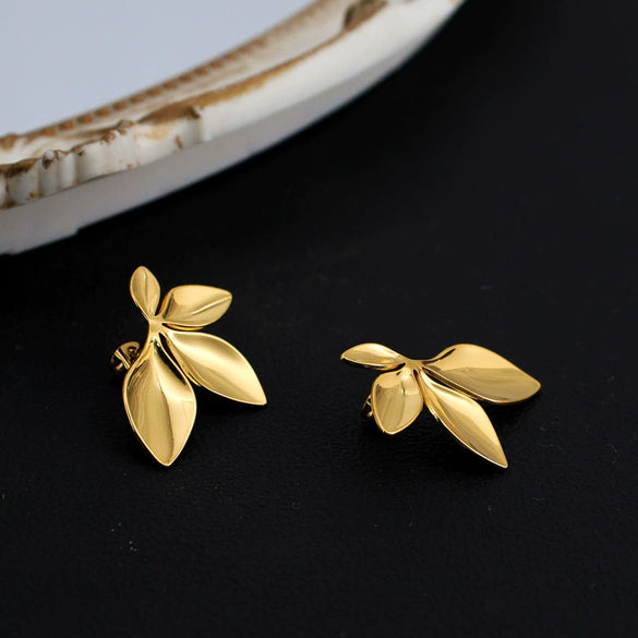 Light Luxury Flower Petal Leaf Stainless Steel Women's Earrings Vacuum Plated 18K Gold