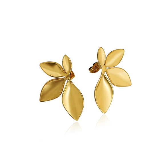 Light Luxury Flower Petal Leaf Stainless Steel Women's Earrings Vacuum Plated 18K Gold
