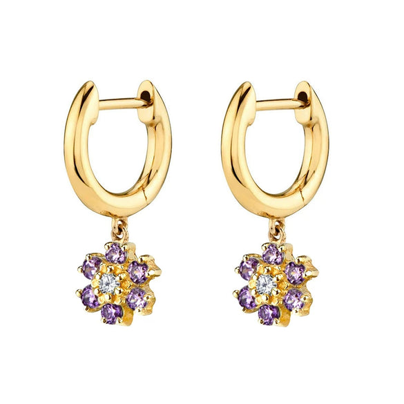 Light Luxury Flower Snowflake Earrings For Women With Silver Needle Copper Zircon Inlay And Diamond Cut Finish