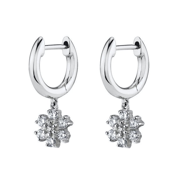 Light Luxury Flower Snowflake Earrings For Women With Silver Needle Copper Zircon Inlay And Diamond Cut Finish