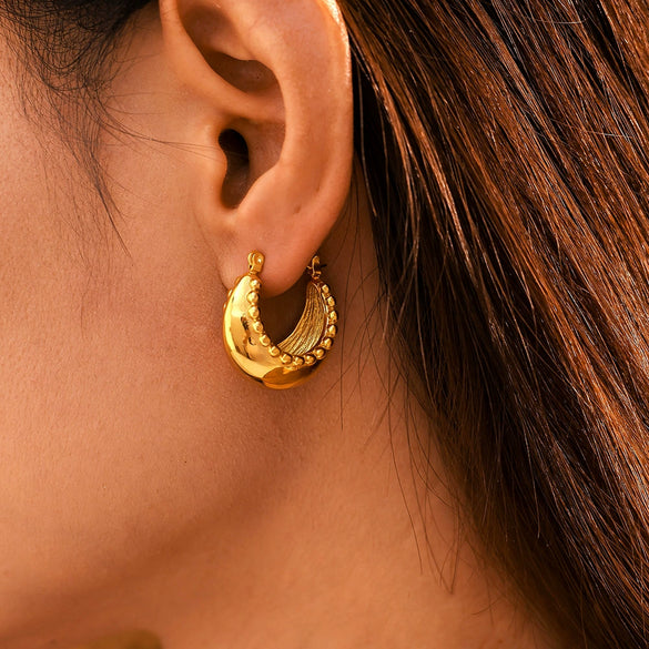 Light Luxury Gear Bead Double C Women's Earrings Titanium Steel Gold Plated Electroplated Geometric Design