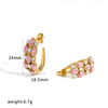 Light Luxury Geometric C Shaped Stainless Steel Earrings For Women With Colored Stone Inlay And Pvd Real Gold Plated Hook Design