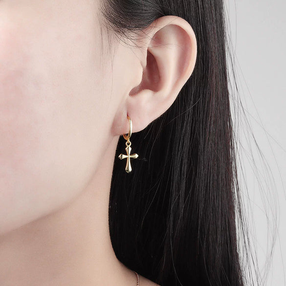 Light Luxury Geometric Cross Earrings For Women In Electroplated 925 Sterling Silver With Gold Tone Finish