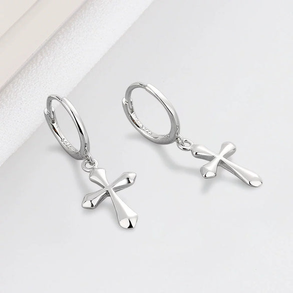 Light Luxury Geometric Cross Earrings For Women In Electroplated 925 Sterling Silver With Gold Tone Finish