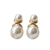 Light Luxury Geometric Double Pearl Drop Earrings With Electroplated Alloy Design And Stainless Steel Posts For Women