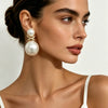 Light Luxury Geometric Double Pearl Drop Earrings With Electroplated Alloy Design And Stainless Steel Posts For Women