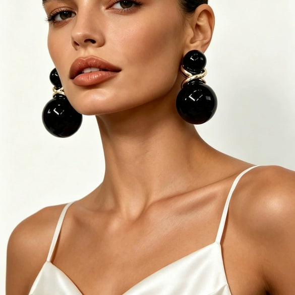 Light Luxury Geometric Double Pearl Drop Earrings With Electroplated Alloy Design And Stainless Steel Posts For Women