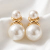 Light Luxury Geometric Double Pearl Drop Earrings With Electroplated Alloy Design And Stainless Steel Posts For Women