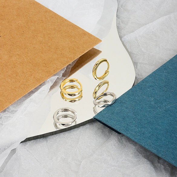 Light Luxury Geometric Face Stud Earrings In S925 Sterling Silver With Electroplated Gold Finish And Diamond Accent Punk Style Jewelry