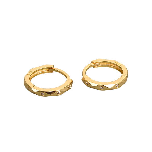 Light Luxury Geometric Face Stud Earrings In S925 Sterling Silver With Electroplated Gold Finish And Diamond Accent Punk Style Jewelry