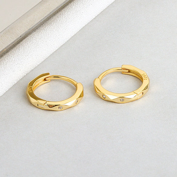 Light Luxury Geometric Face Stud Earrings In S925 Sterling Silver With Electroplated Gold Finish And Diamond Accent Punk Style Jewelry