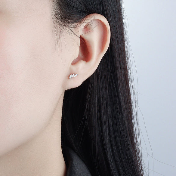 Light Luxury Geometric Horse Eye Zircon Inlay Earrings In S925 Sterling Silver With Electroplated Metal Style