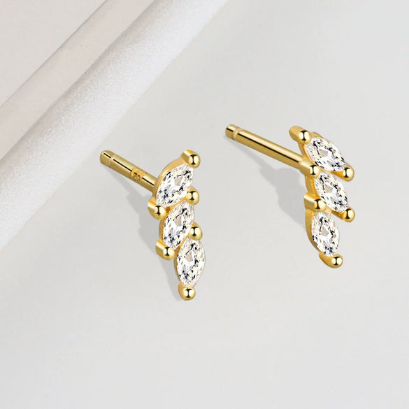Light Luxury Geometric Horse Eye Zircon Inlay Earrings In S925 Sterling Silver With Electroplated Metal Style