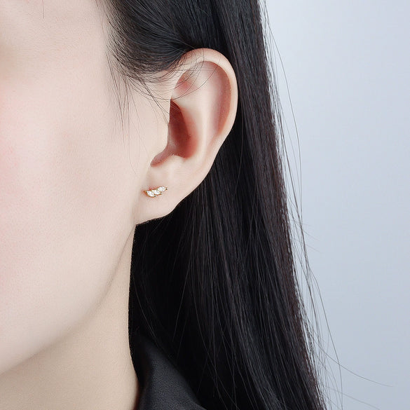Light Luxury Geometric Horse Eye Zircon Inlay Earrings In S925 Sterling Silver With Electroplated Metal Style