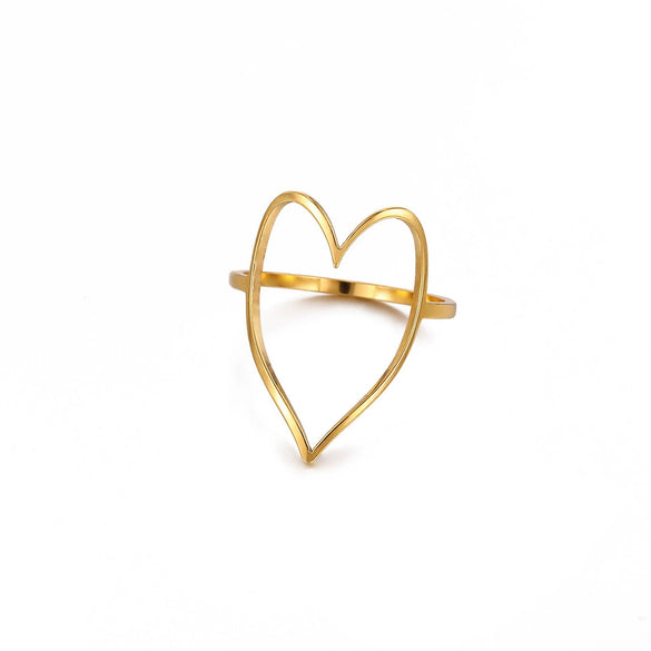 Light Luxury Geometric Irregular Lines Hollow Wide Ring Inlaid With Gold Stainless Steel Ring For Women