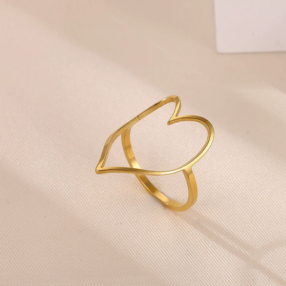 Light Luxury Geometric Irregular Lines Hollow Wide Ring Inlaid With Gold Stainless Steel Ring For Women