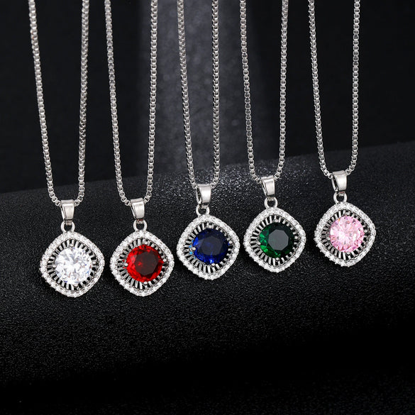 Light Luxury Geometric Large Round Gemstone Copper Inlaid Zircon Necklace