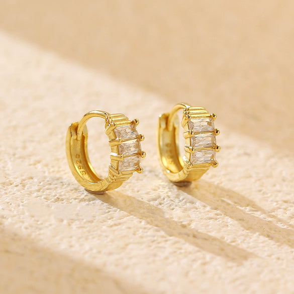 Light Luxury Geometric Rectangular S925 Silver Zircon Earrings For Women With Electroplating