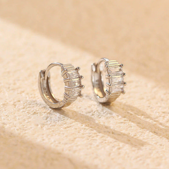 Light Luxury Geometric Rectangular S925 Silver Zircon Earrings For Women With Electroplating