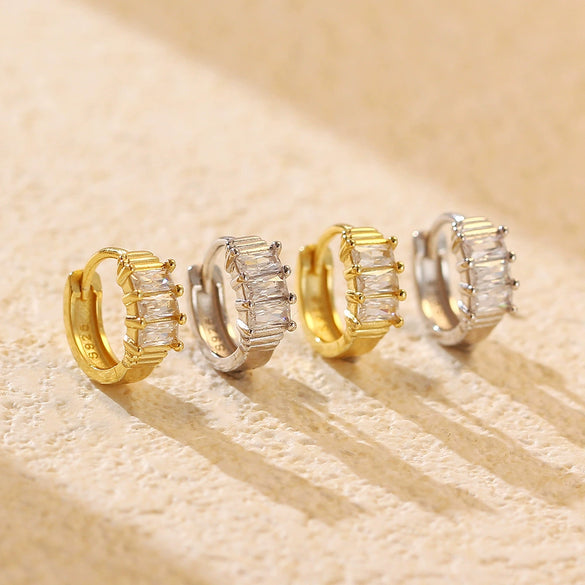 Light Luxury Geometric Rectangular S925 Silver Zircon Earrings For Women With Electroplating
