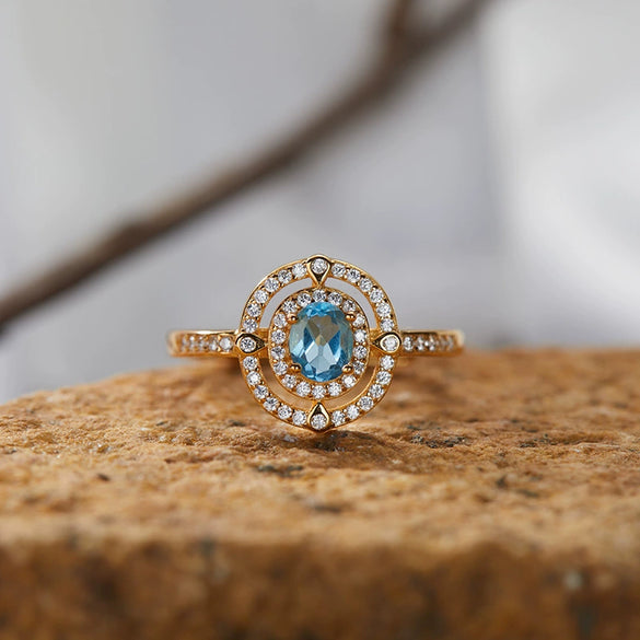 Light Luxury Geometric S925 Sterling Silver 18K Gold Plated Natural Color Gem Set Ring For Women Jewelry Accessories