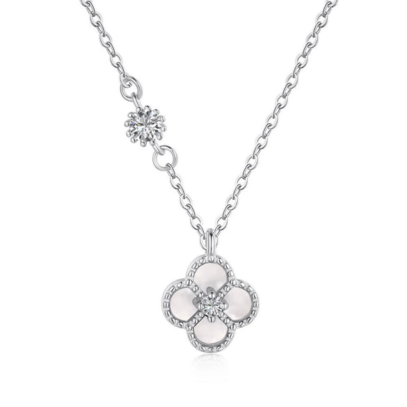 Light Luxury Geometric 925 Silver Necklace With Flower Four Leaf Clover Fritillary Agate Zircon For Women