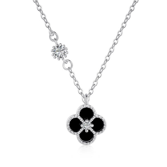 Light Luxury Geometric 925 Silver Necklace With Flower Four Leaf Clover Fritillary Agate Zircon For Women