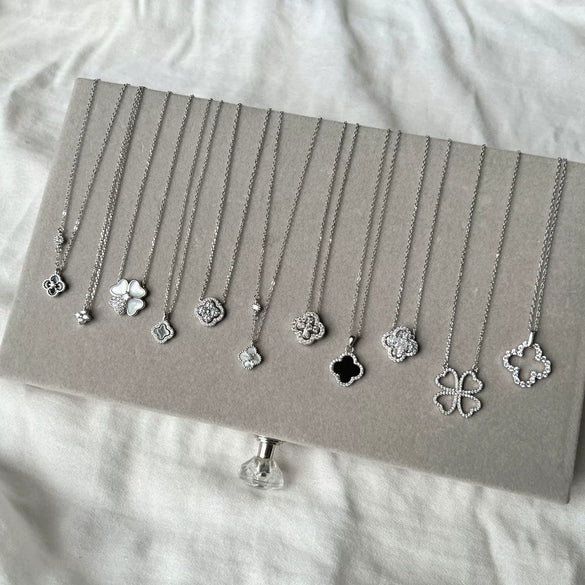 Light Luxury Geometric 925 Silver Necklace With Flower Four Leaf Clover Fritillary Agate Zircon For Women
