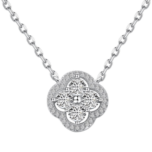 Light Luxury Geometric 925 Silver Necklace With Flower Four Leaf Clover Fritillary Agate Zircon For Women