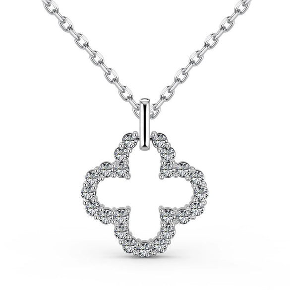 Light Luxury Geometric 925 Silver Necklace With Flower Four Leaf Clover Fritillary Agate Zircon For Women