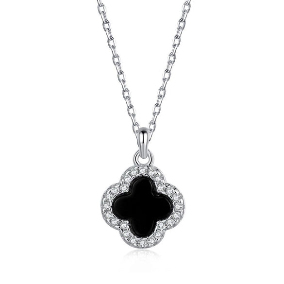 Light Luxury Geometric 925 Silver Necklace With Flower Four Leaf Clover Fritillary Agate Zircon For Women