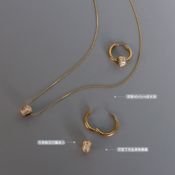 Light Luxury Geometric Simple Earrings And Necklace Set For Women 316L Stainless Steel 18K Gold Plated Electroplating Jewelry