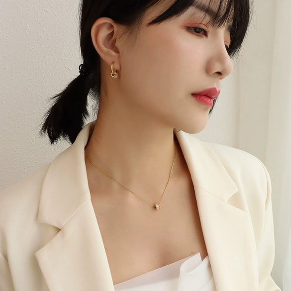 Light Luxury Geometric Simple Earrings And Necklace Set For Women 316L Stainless Steel 18K Gold Plated Electroplating Jewelry