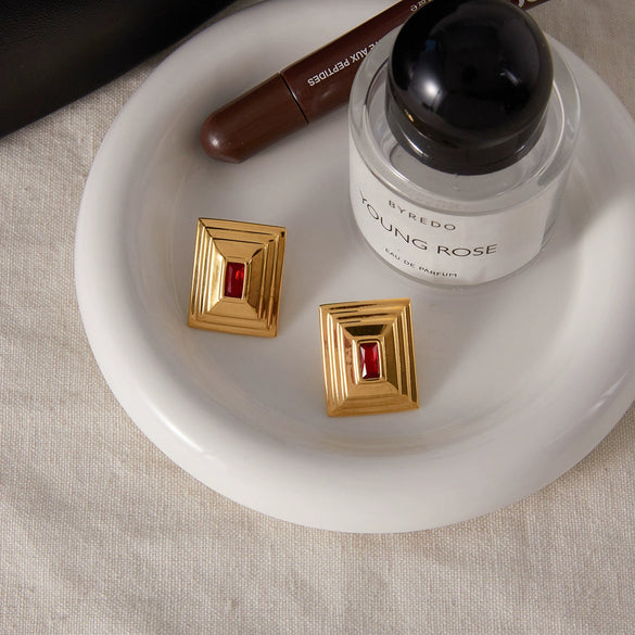 Light Luxury Geometric Square Electroplated Stainless Steel Zircon Earrings For Women