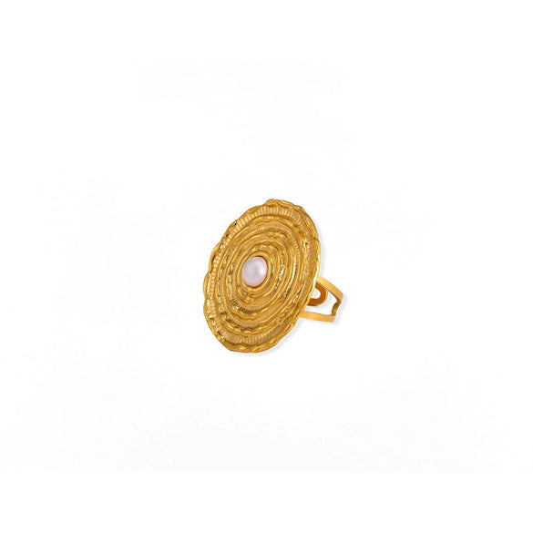 Light Luxury Geometric Stainless Steel Imitation Pearl Ring Jewelry For Women With Electroplating