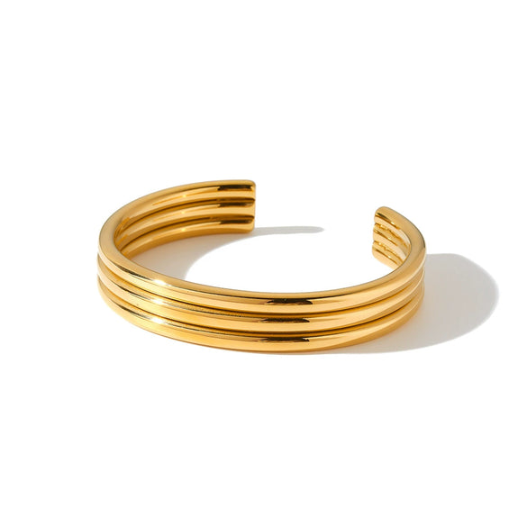 Light Luxury Geometric Stainless Steel Open Bracelet With 18K Gold Vacuum Plating For Women