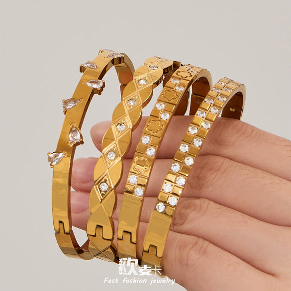 Light Luxury Geometric Water Drop Zircon Stainless Steel 18K Gold Plated Bracelet Fashion Jewelry