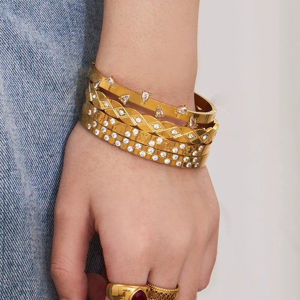 Light Luxury Geometric Water Drop Zircon Stainless Steel 18K Gold Plated Bracelet Fashion Jewelry